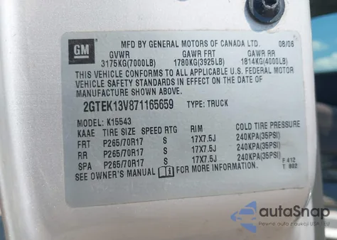 2007 GMC Sierra 1500 Classic Sl from USA, damaged, VIN 2GTEK13V871165659